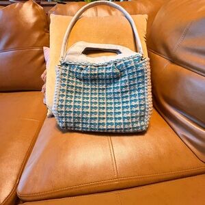 Chic Blue and Cream Women's Handbag